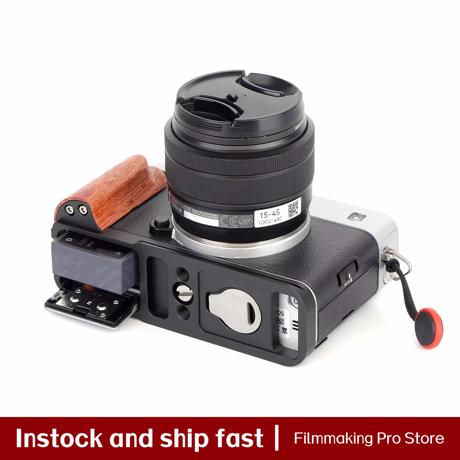 Camera Cage Baseplate - FITTEST Wooden Handgrip for Fujifilm X-E5